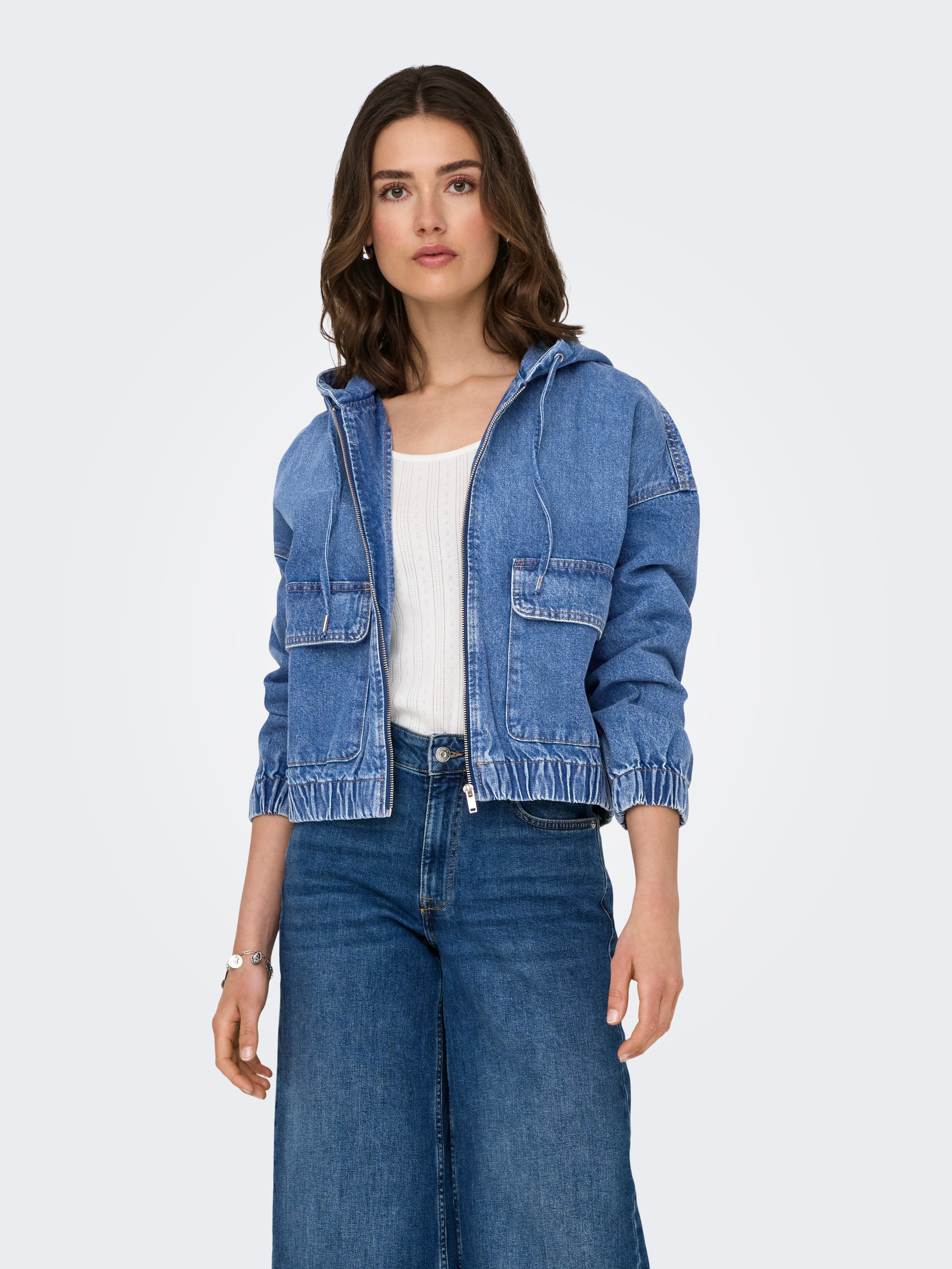ONLY Jeansjacke "ONLKENZIE – Jeansblouson mit Kapuze und Reißverschluss", m günstig online kaufen