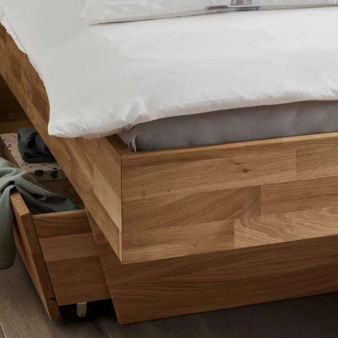 Doppelbett Wildeiche aus massivem Holz Bettkasten günstig online kaufen