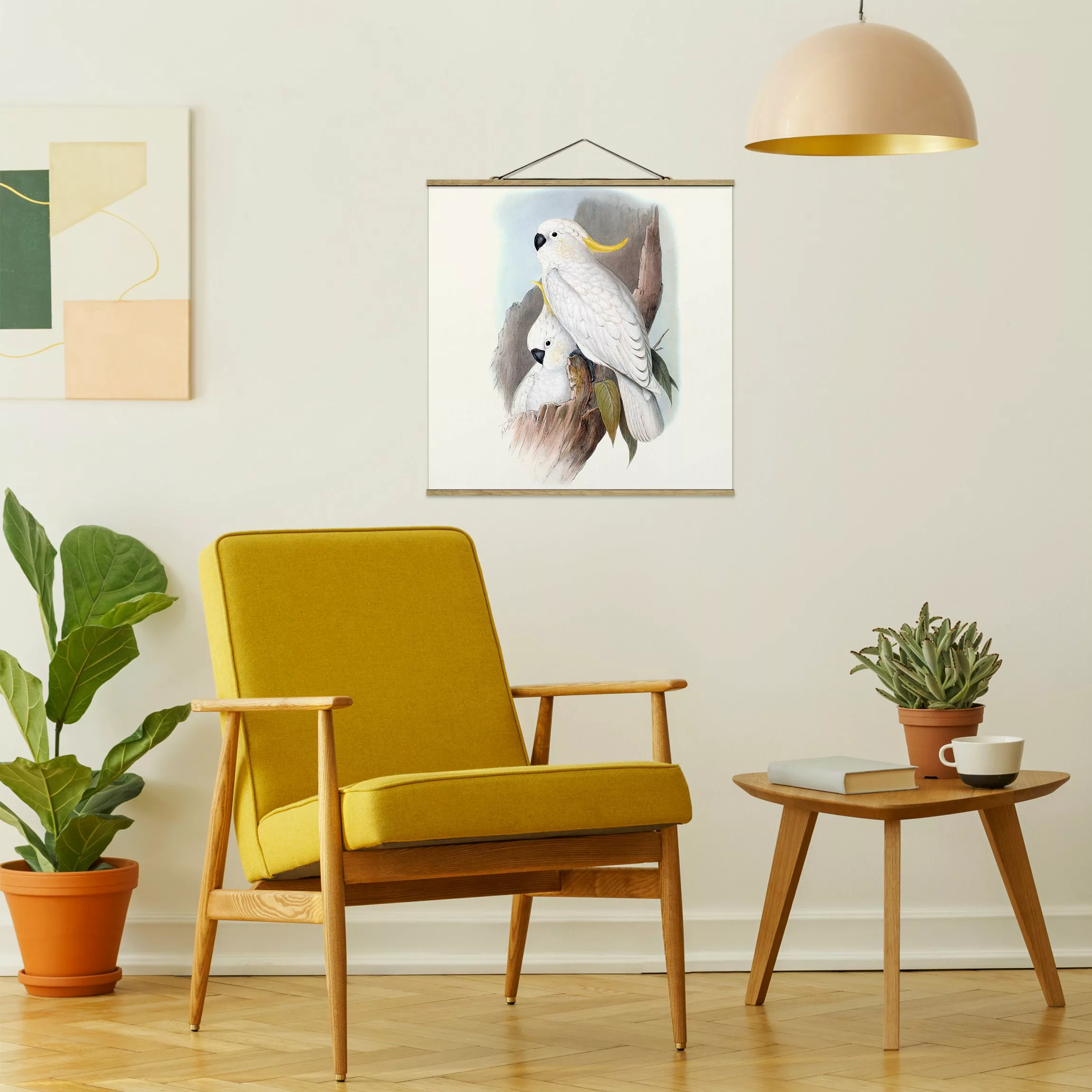 Stoffbild Tiere mit Posterleisten - Quadrat Pastell Papageien III günstig online kaufen