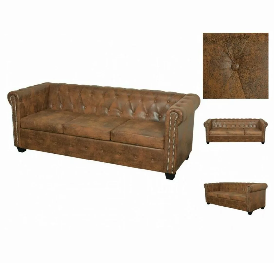 vidaXL Sofa Chesterfield Sofa 3-Sitzer Kunstleder Braun günstig online kaufen