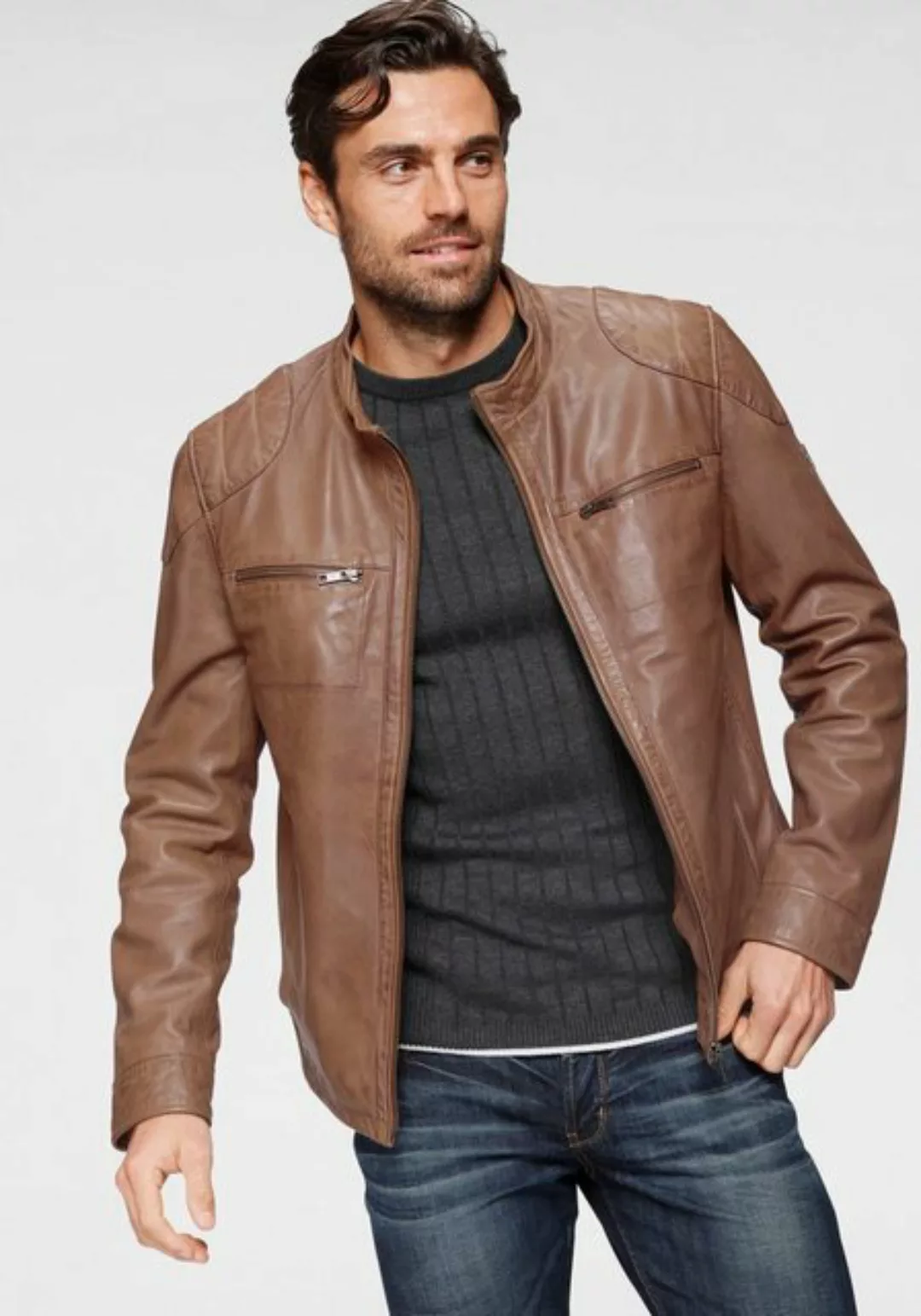 Bruno Banani Lederjacke Flint aus Lammnappaleder, taillierter Schnitt, Bike günstig online kaufen