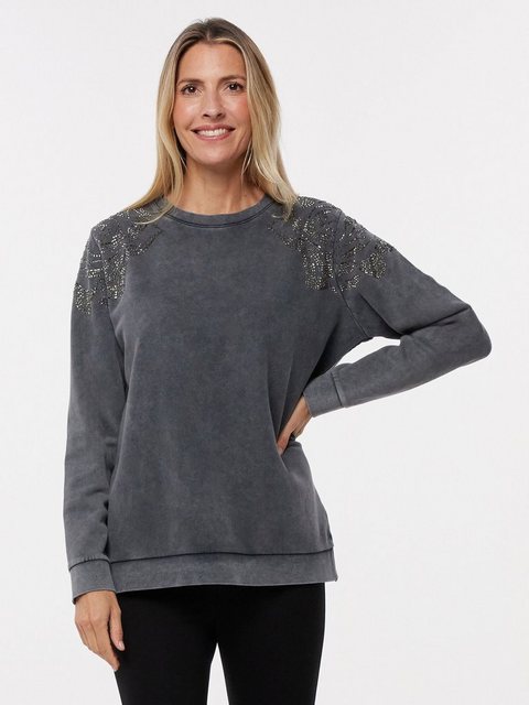 Sarah Kern Sweatshirt Langarmbluse figurumspielend mit edlen Ziernieten günstig online kaufen