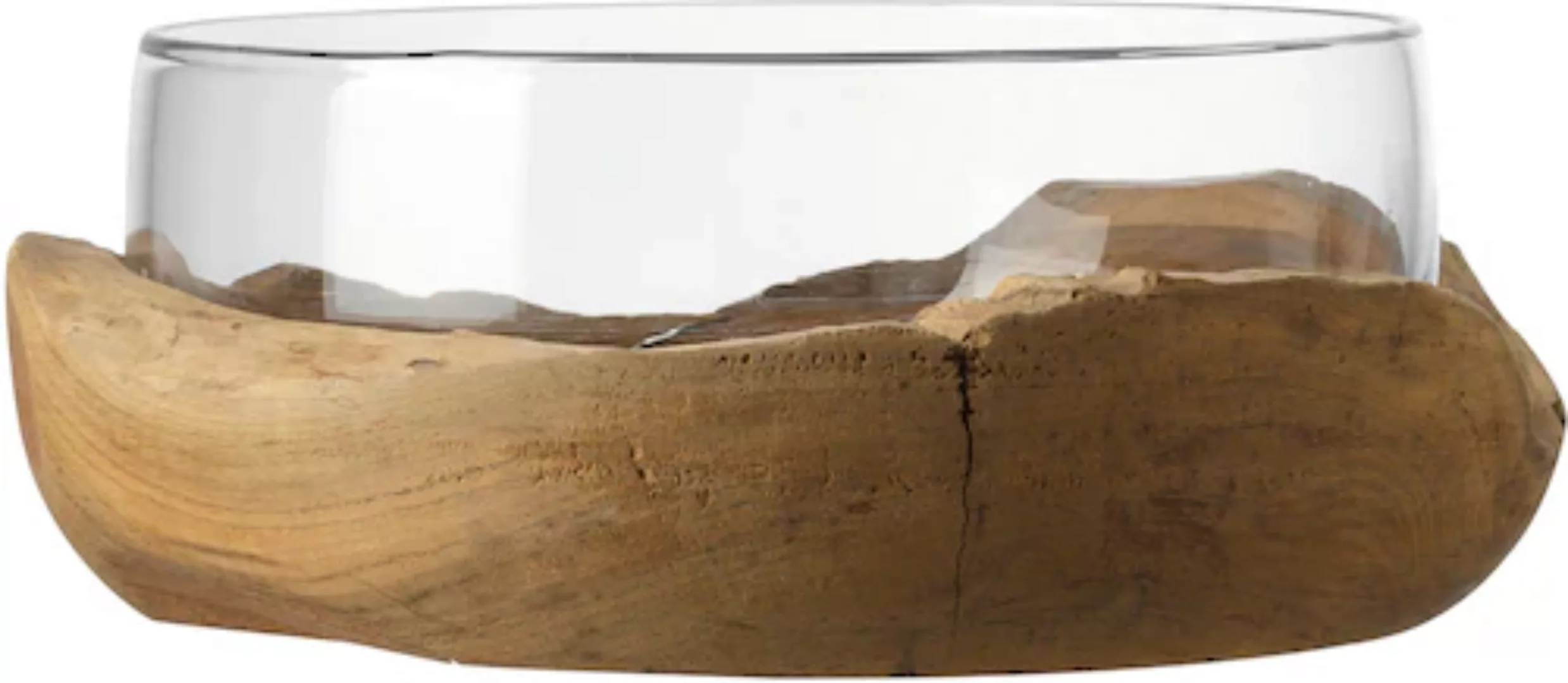 LEONARDO Schale »TERRA«, aus Glas, 28 cm mit Teaksockel, Kalk-Natron-Glas, günstig online kaufen