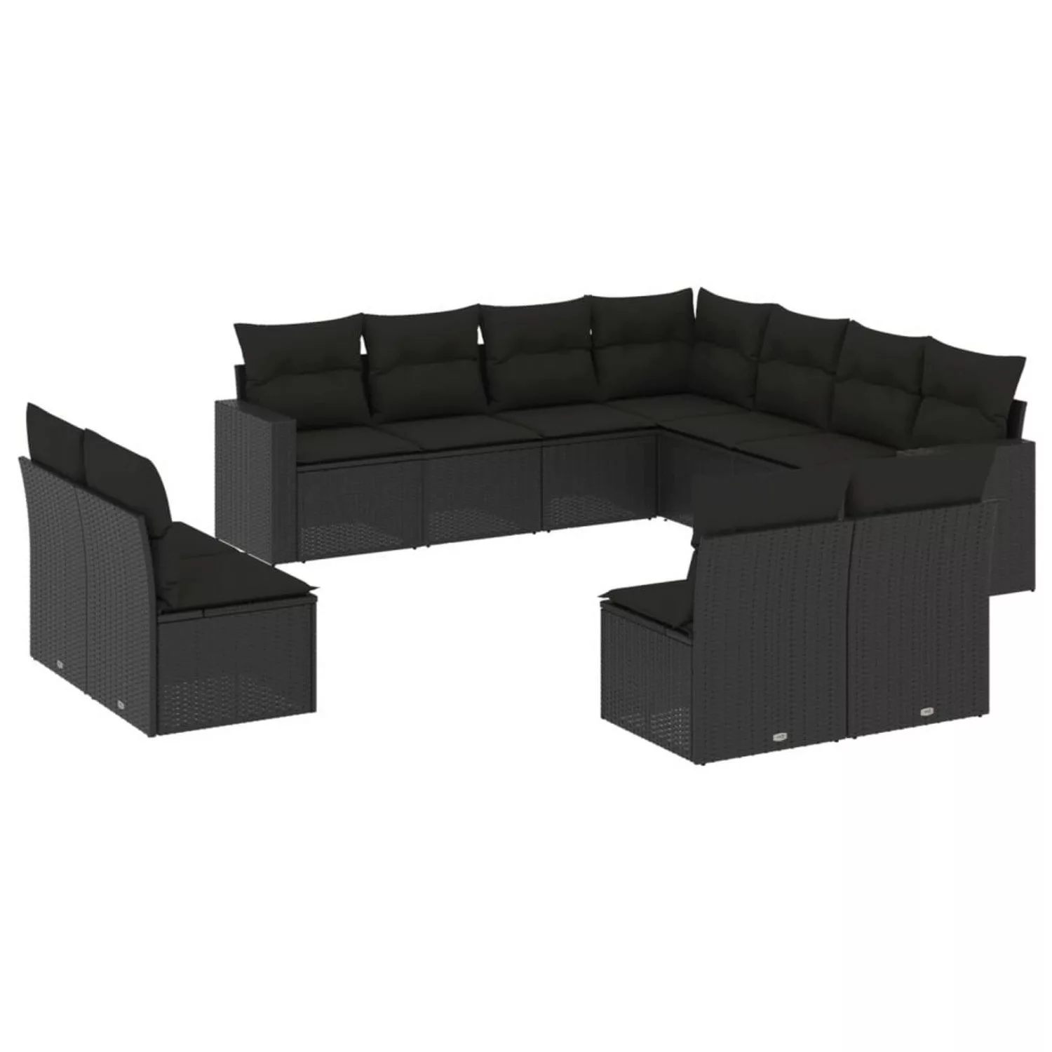 vidaXL 11-tlg Garten-Sofagarnitur mit Kissen Schwarz Poly Rattan Modell 4 günstig online kaufen