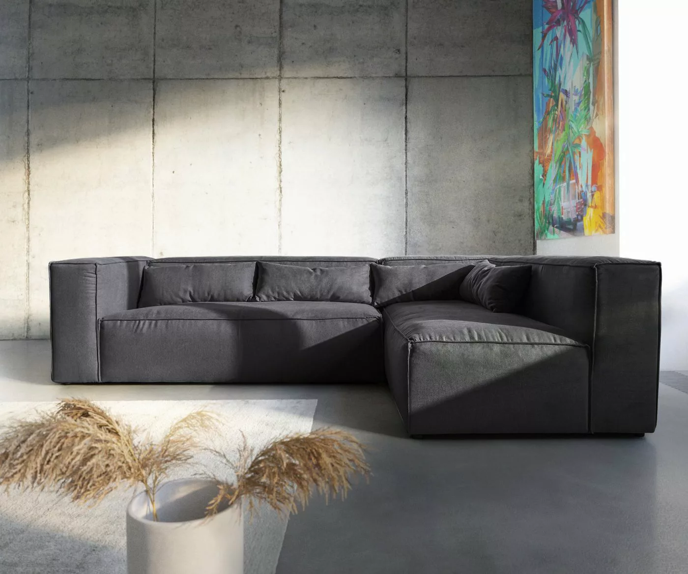 DELIFE Ecksofa Brom, Graphite 267x173 cm Ottomane variabel Ecksofa günstig online kaufen