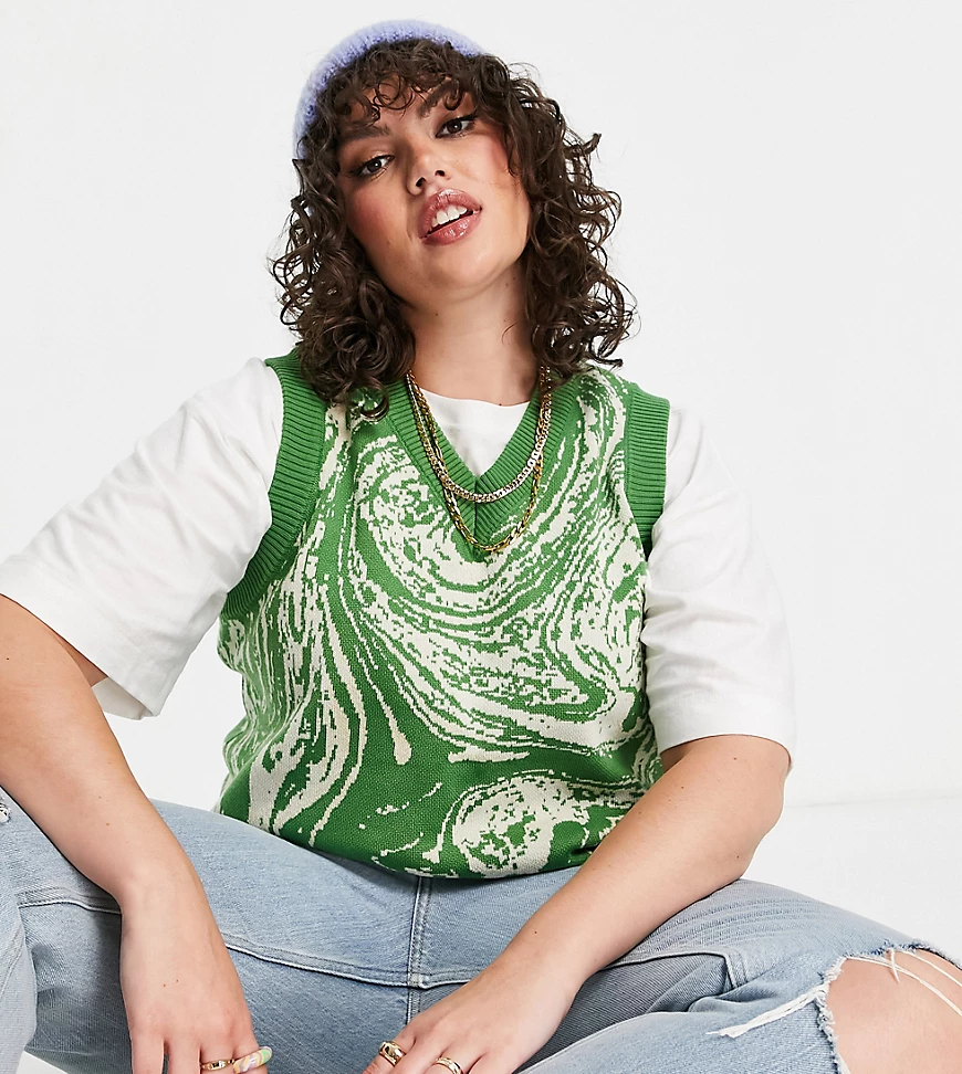 Daisy Street Plus – Lässiges Trägertop aus Sweatshirt-Stoff mit grünem Marm günstig online kaufen