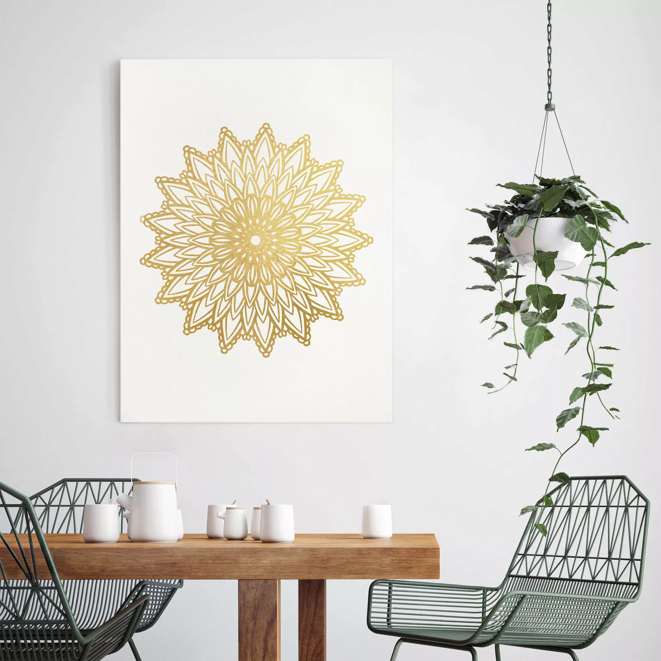 Leinwandbild Mandala Sonne Illustration weiß gold günstig online kaufen