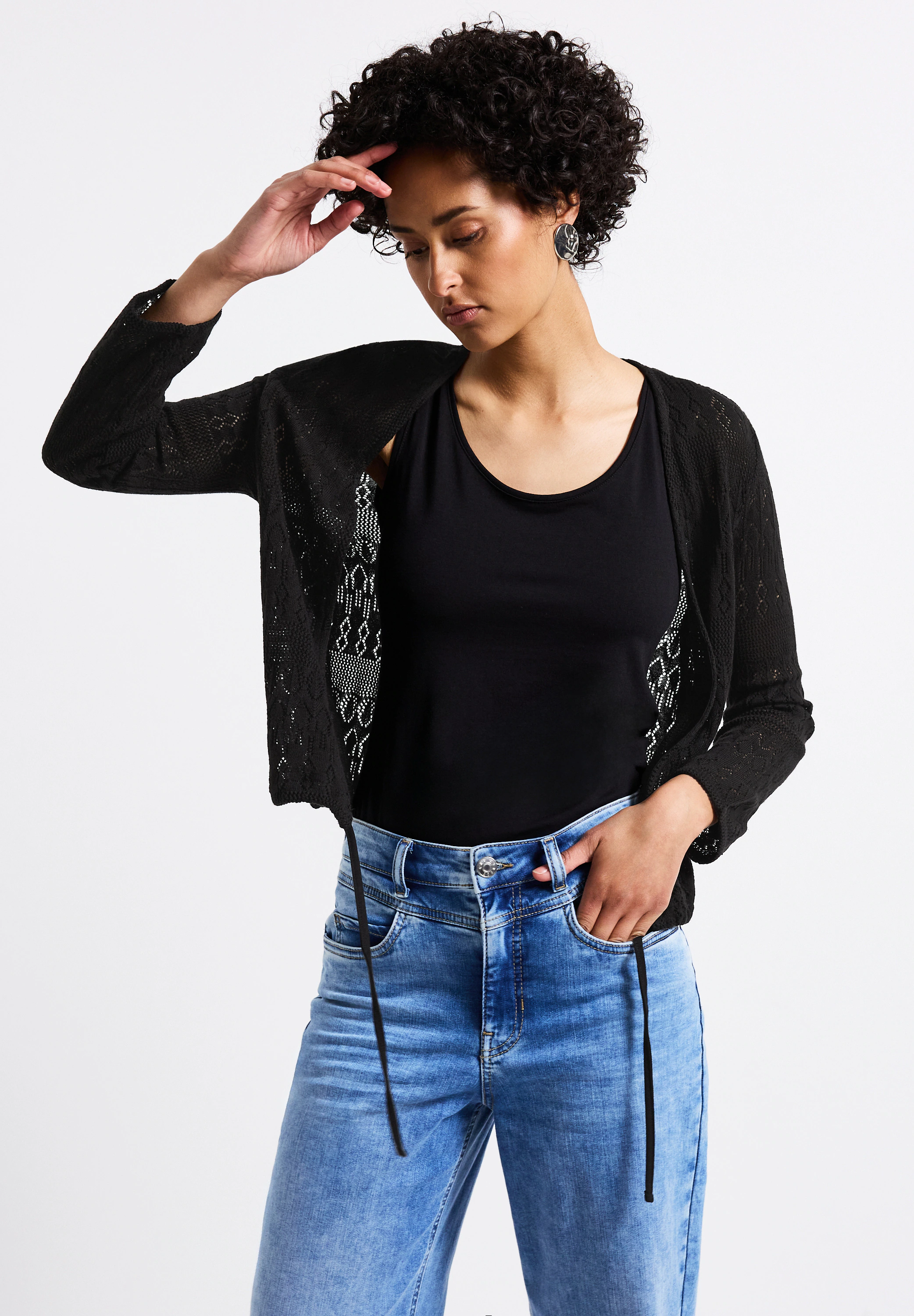STREET ONE Ajourstrickjacke, offen und mit Tunnelzug am Saum günstig online kaufen