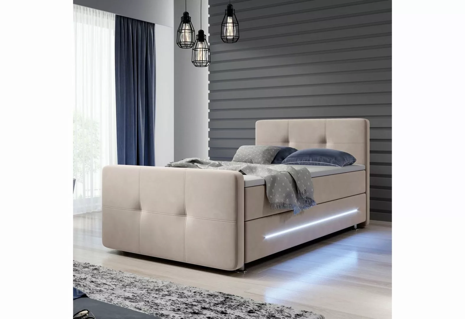 Juskys Boxspringbett Houston, 120x200 cm, Bonell-Federkernmatratzen, Topper günstig online kaufen