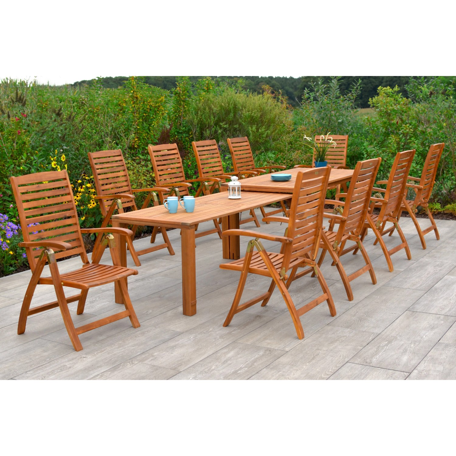 Merxx Paraiba Set 11-tlg. 10 Klappsessel Flex-Gartentisch Ausziehbar günstig online kaufen
