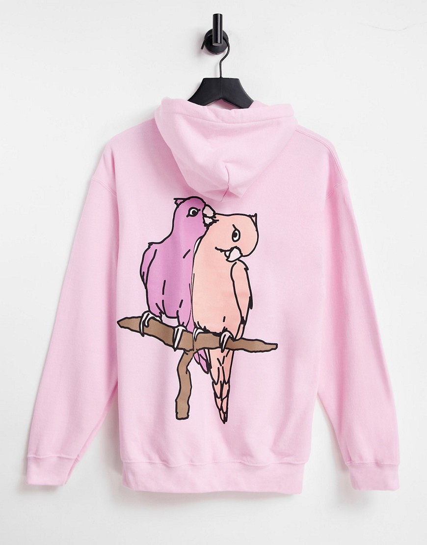 New Love Club – Rosa Kapuzenpullover mit Papageien-Grafikprint auf dem Rück günstig online kaufen