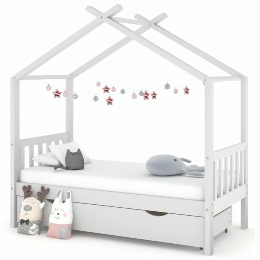 Kinderbett Mit Schublade Weiß Massivholz Kiefer 80x160 Cm günstig online kaufen