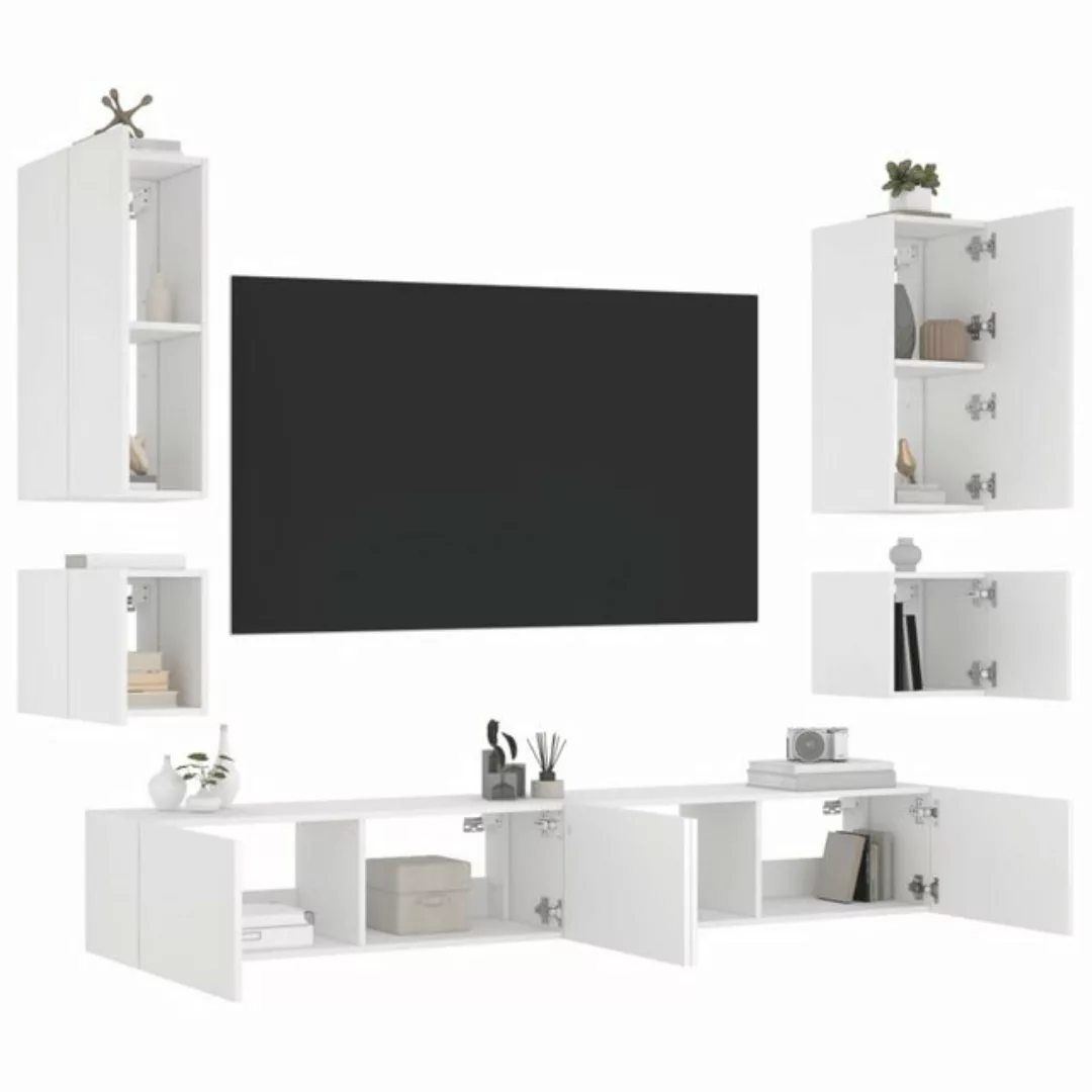 vidaXL TV-Schrank 6-tlg. TV-Wohnwand mit LED-Leuchten Weiß (1-St) günstig online kaufen