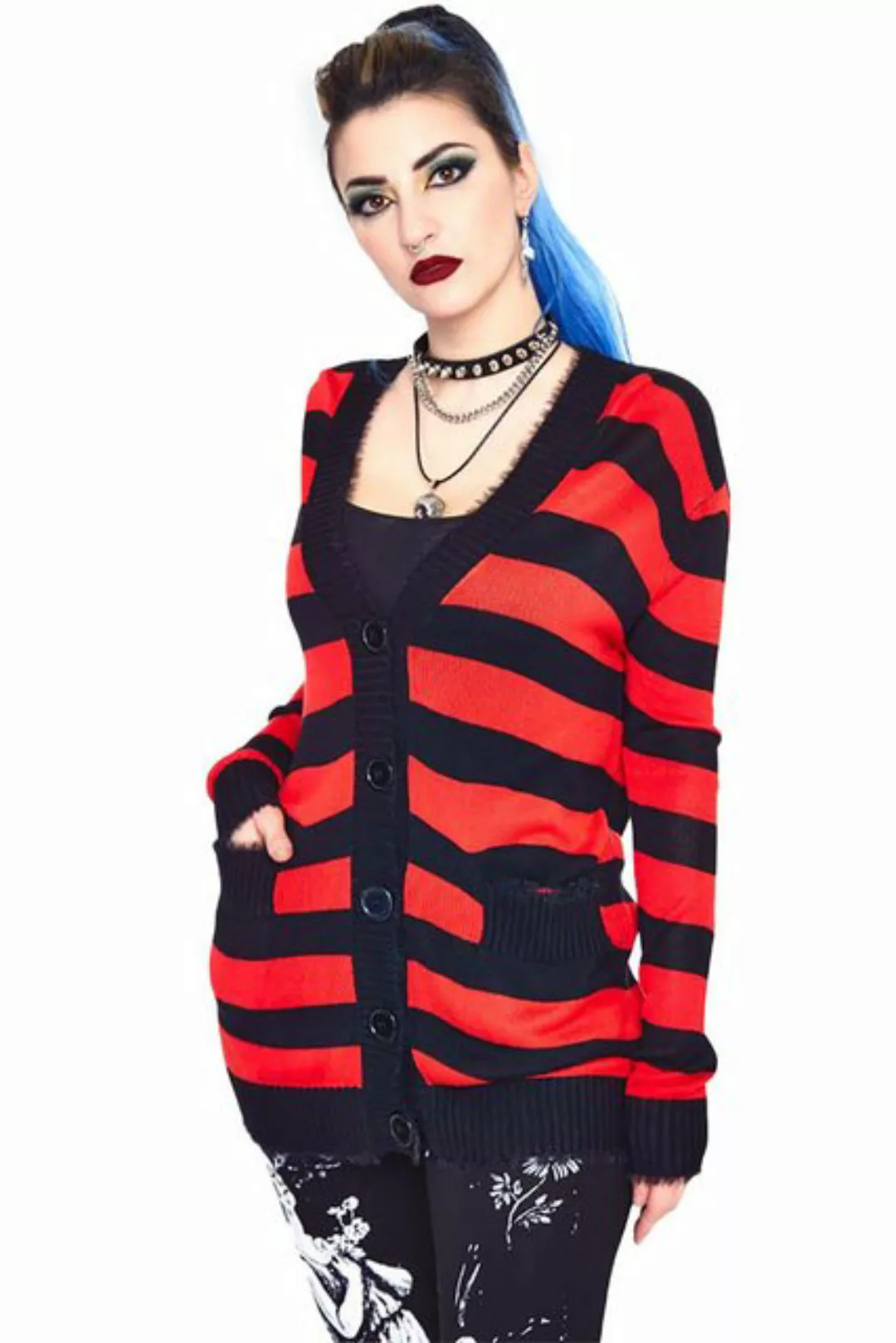 Jawbreaker Strickjacke Red Striped Oversized Cardigan Punk Grufti Gothic günstig online kaufen