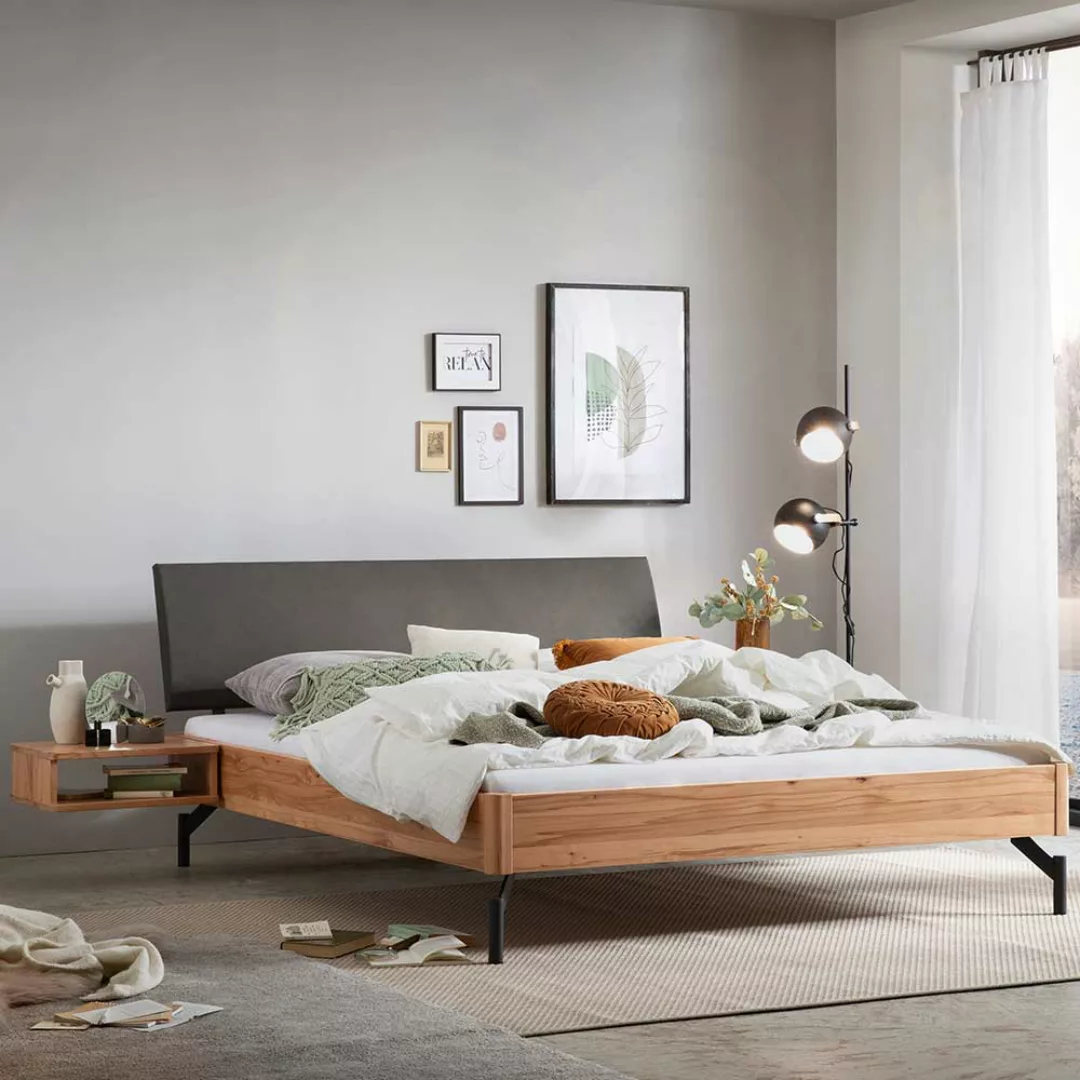 140x200 cm Bett massiv aus Wildbuche Massivholz Vierfußgestell aus Metall günstig online kaufen