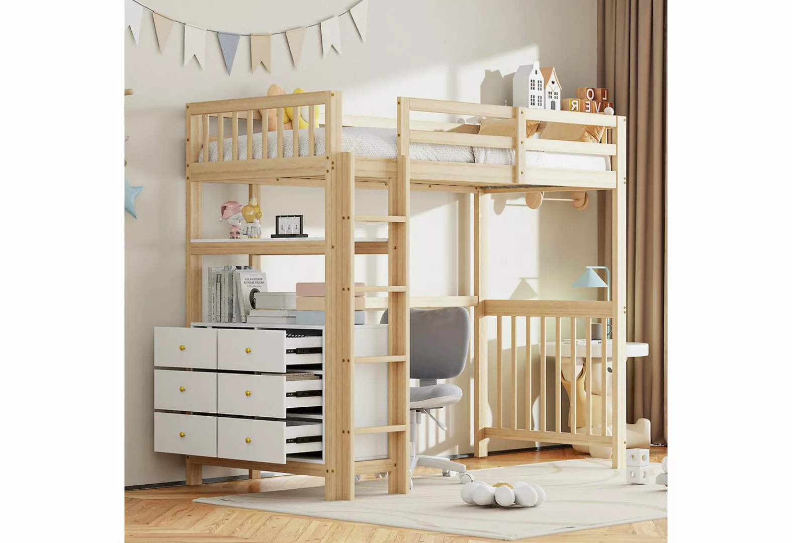 MODFU Kinderbett Hochbett Stauraumbett Funktionsbett Einzelbett Jugendbett günstig online kaufen