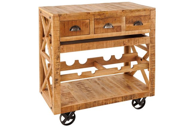 Licht-Erlebnisse Barschrank GAVOL Mango Holz mit Rollen B: 86 cm Industrial günstig online kaufen