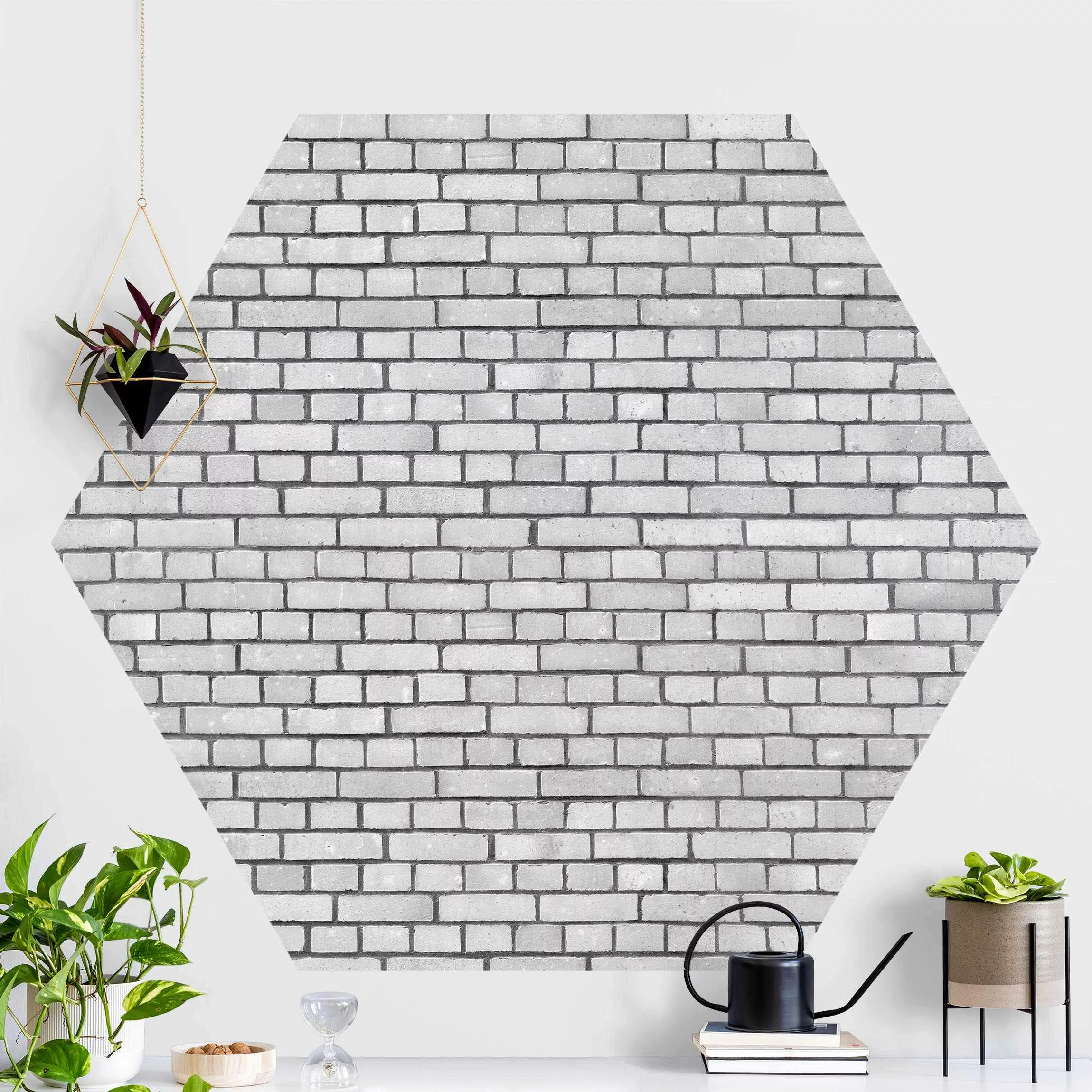 Hexagon Fototapete selbstklebend Backstein Mauer Weiß günstig online kaufen