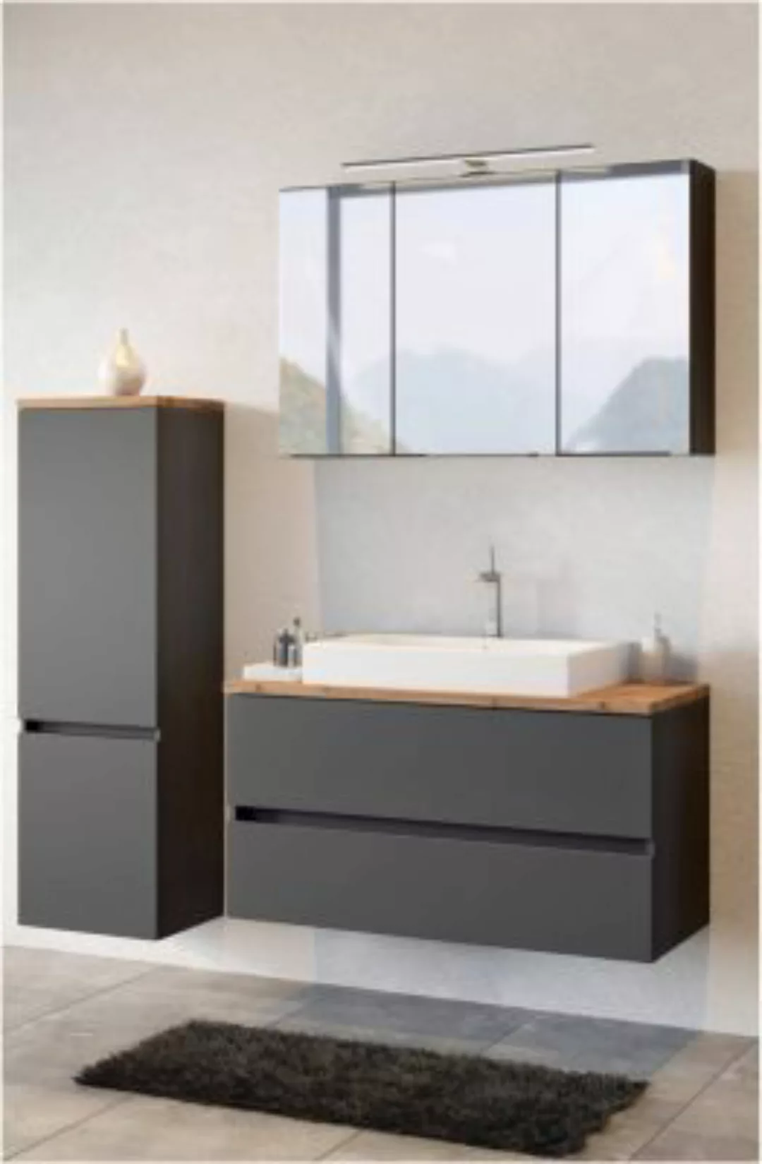 Lomadox Badezimmer Kombination mit Waschbecken und Beleuchtung PESARO-03 in günstig online kaufen