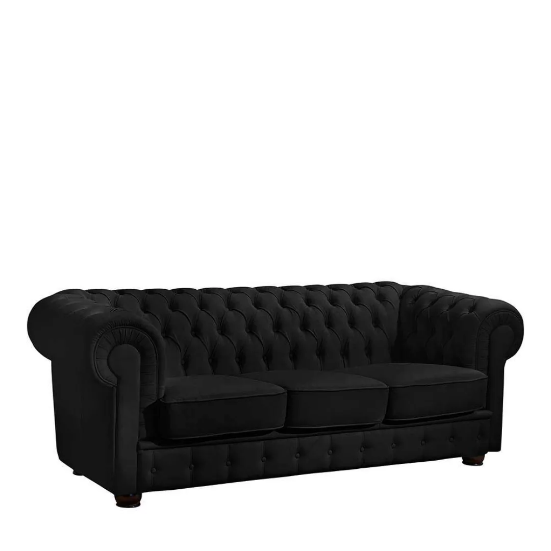 Echtledersofa schwarz im Chesterfield Look drei Sitzplätzen günstig online kaufen