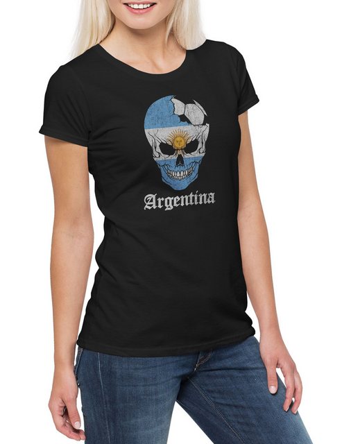 Urban Backwoods Print-Shirt Argentina Football Skull I Damen T-Shirt Argent günstig online kaufen