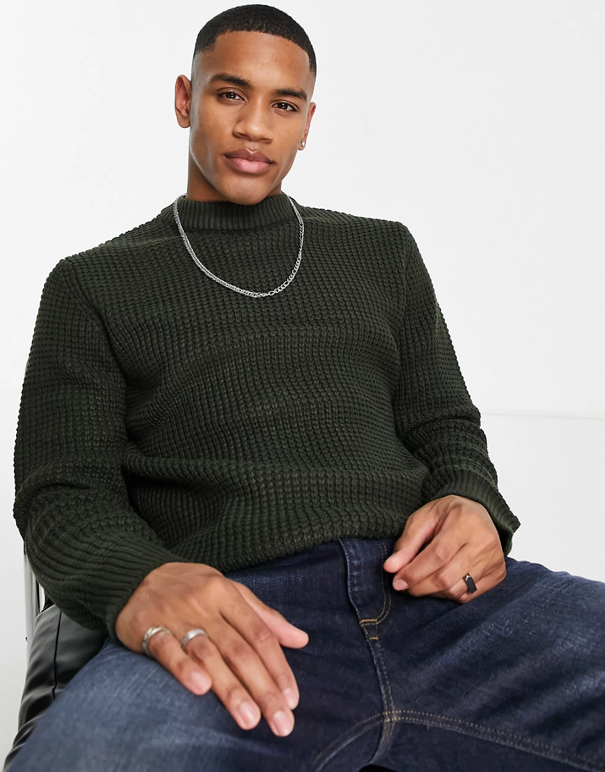 River Island – Langärmliger Pullover mit Zopfmuster in Grau günstig online kaufen