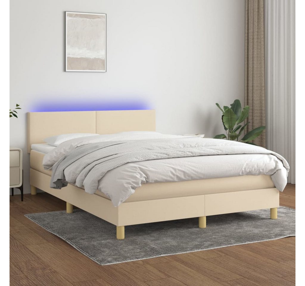 vidaXL Boxspringbett Boxspringbett mit Matratze LED Creme 140x200 cm Stoff günstig online kaufen