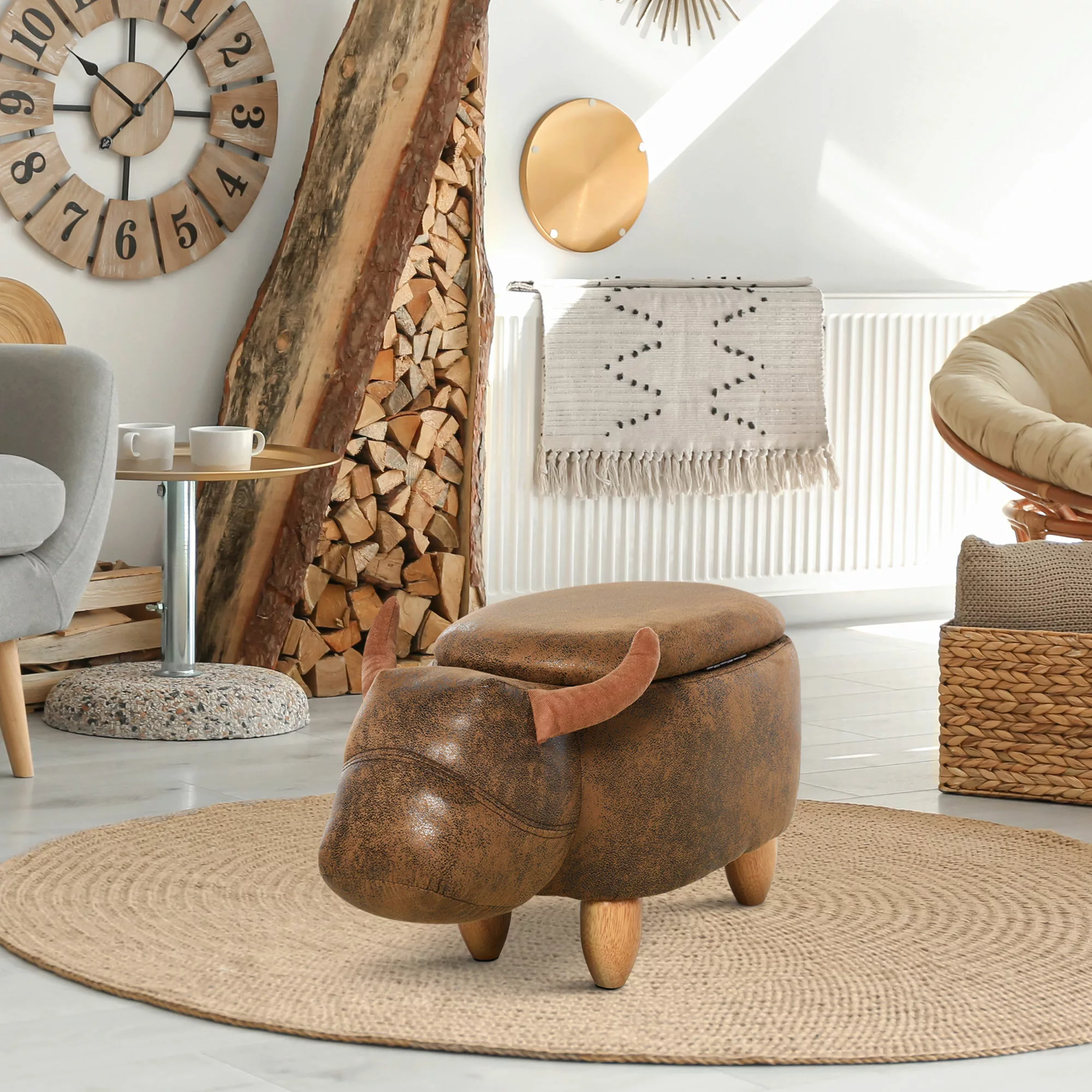 HOMCOM Kuhhocker - Kuhhocker - Stierhocker 2-in-1 mit Stauraum - Kautschukh günstig online kaufen