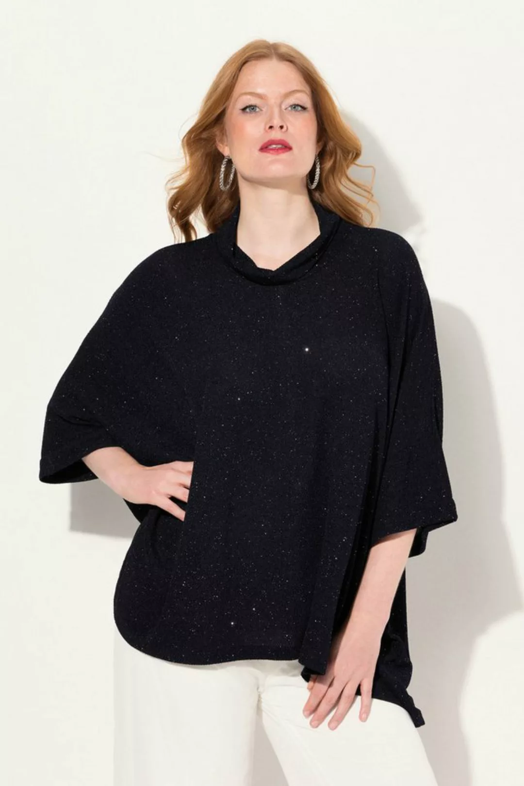 Ulla Popken Rundhalsshirt Shirt oversized Glitzer-Effekt Rollkragen Halbarm günstig online kaufen