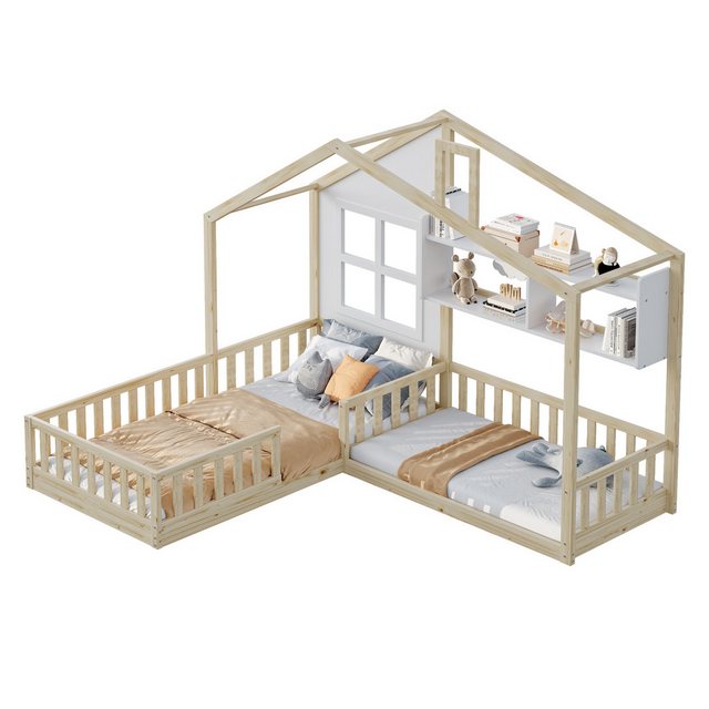 REDOM Kinderbett Doppelbett,Jugendbett,mit Fenster (Kinderbett,Hausdesign m günstig online kaufen