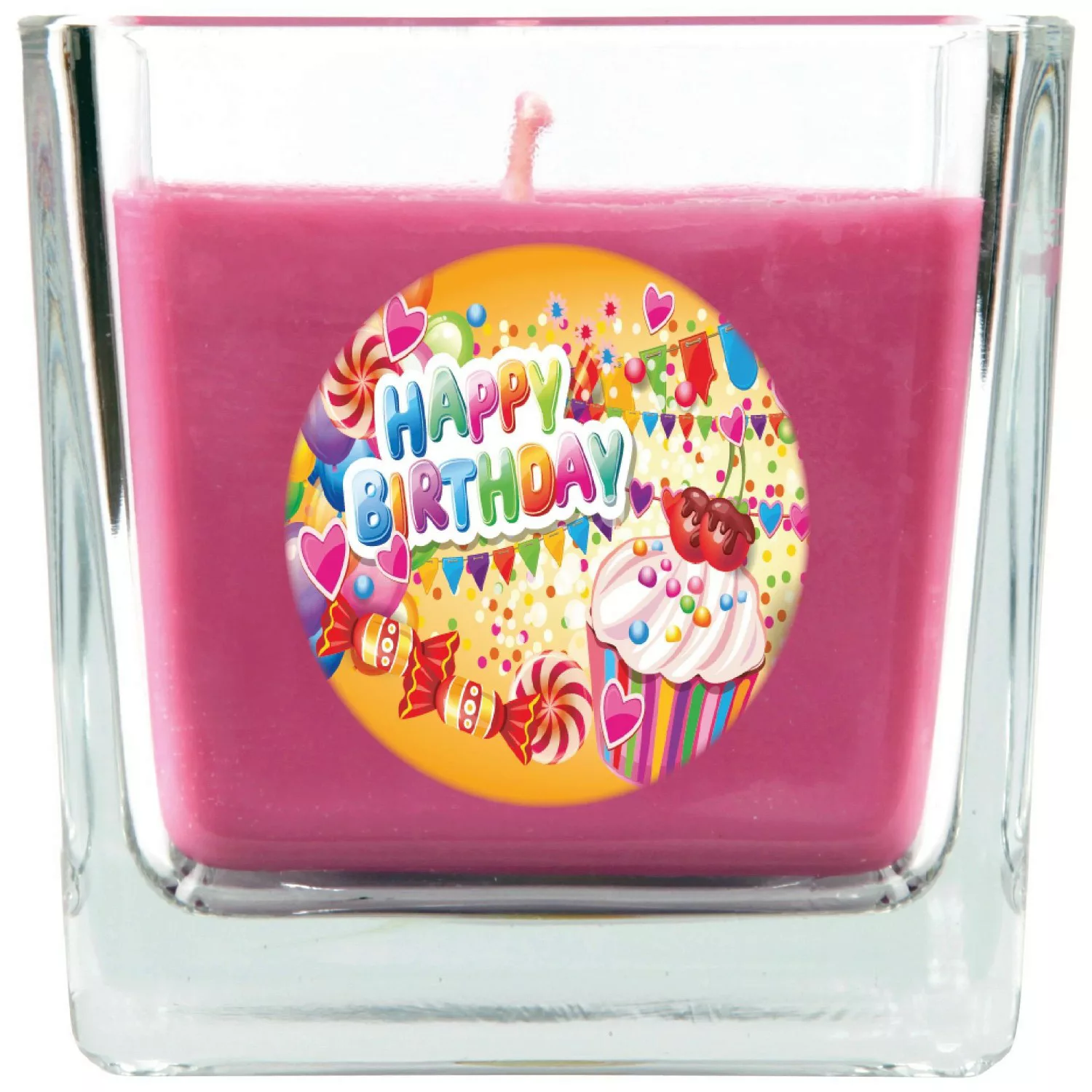 HS Candle Duftkerze & Glas Happy Birthday Viereck Lavendel Cupcake günstig online kaufen