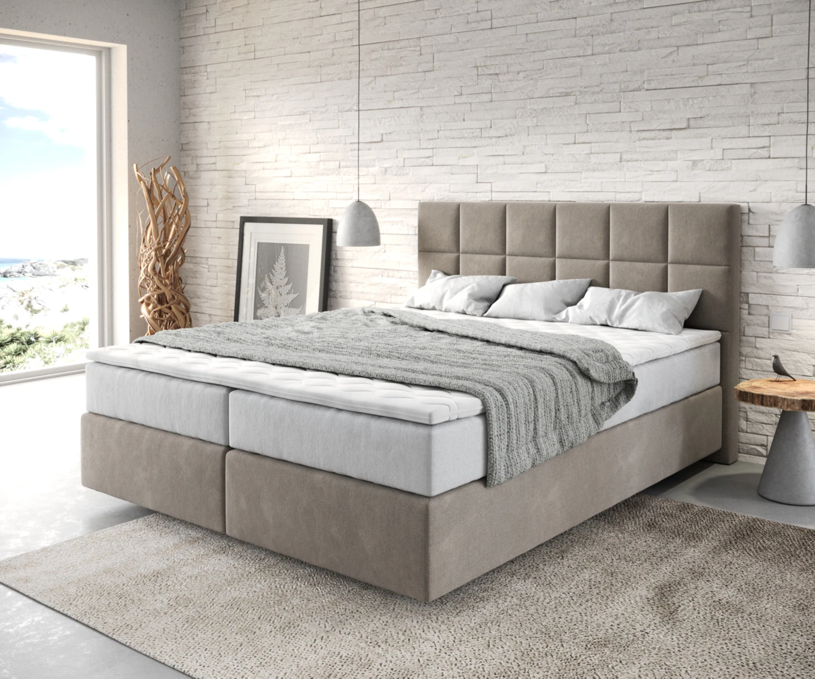 Boxspringbett Dream-Fine 160x200 cm Mikrofaser Beige mit TFK Matratze und V günstig online kaufen