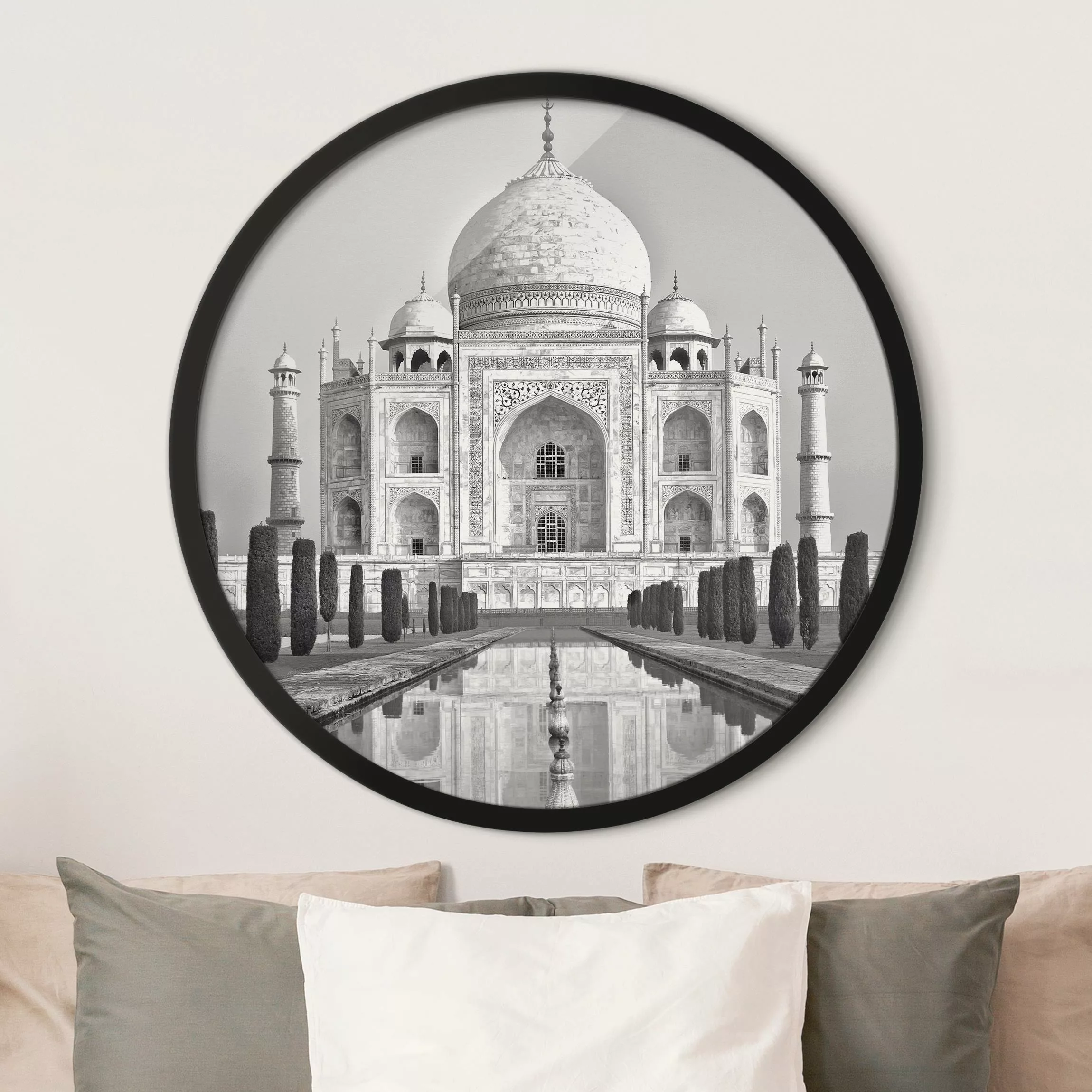 Rundes Gerahmtes Bild Taj Mahal mit Garten günstig online kaufen