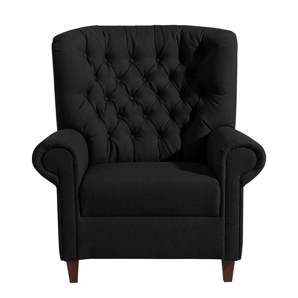 Schwarzer Wohnzimmer Sessel mit Armlehnen Chesterfield Look günstig online kaufen
