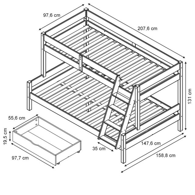 VitaliSpa® Etagenbett Everest, Naturholz, 140x200 / 90x200 cm mit 2 Matratz günstig online kaufen