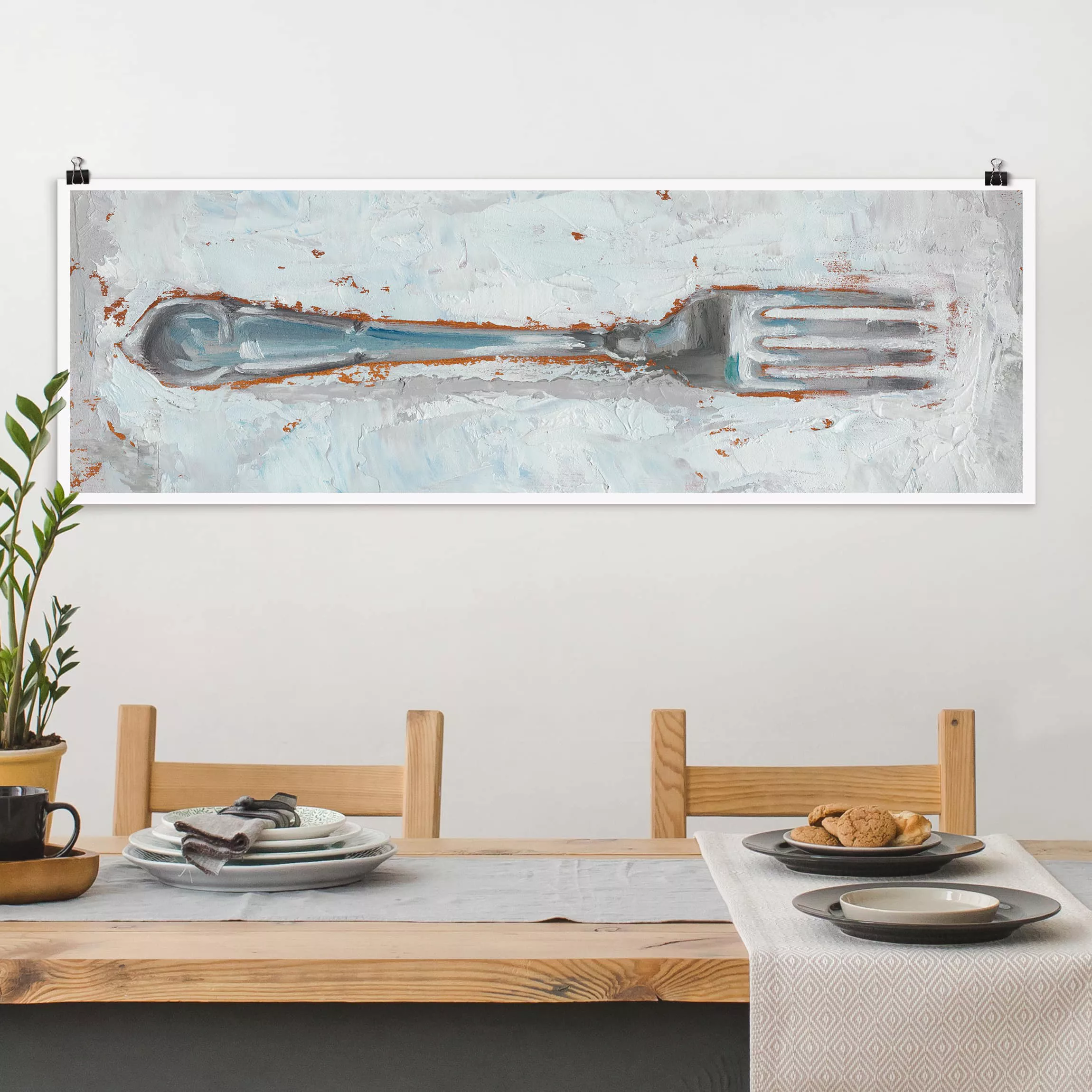 Panorama Poster Küche Impressionistisches Besteck - Gabel günstig online kaufen
