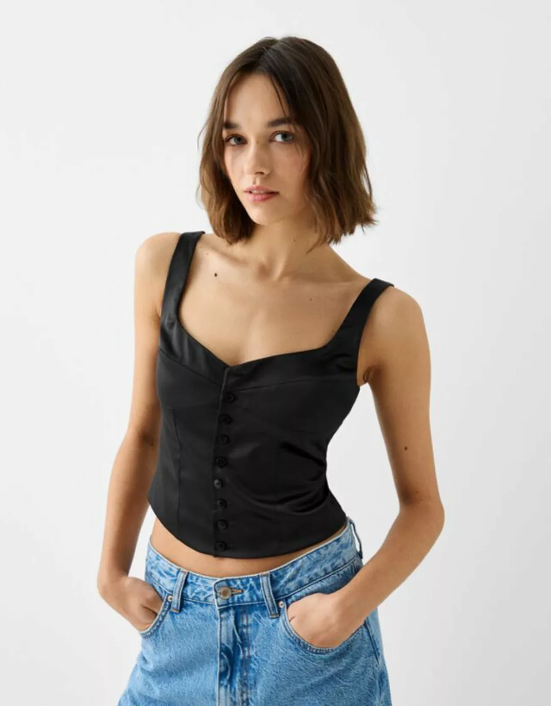 Bershka Satiniertes Top Damen Xs Schwarz günstig online kaufen