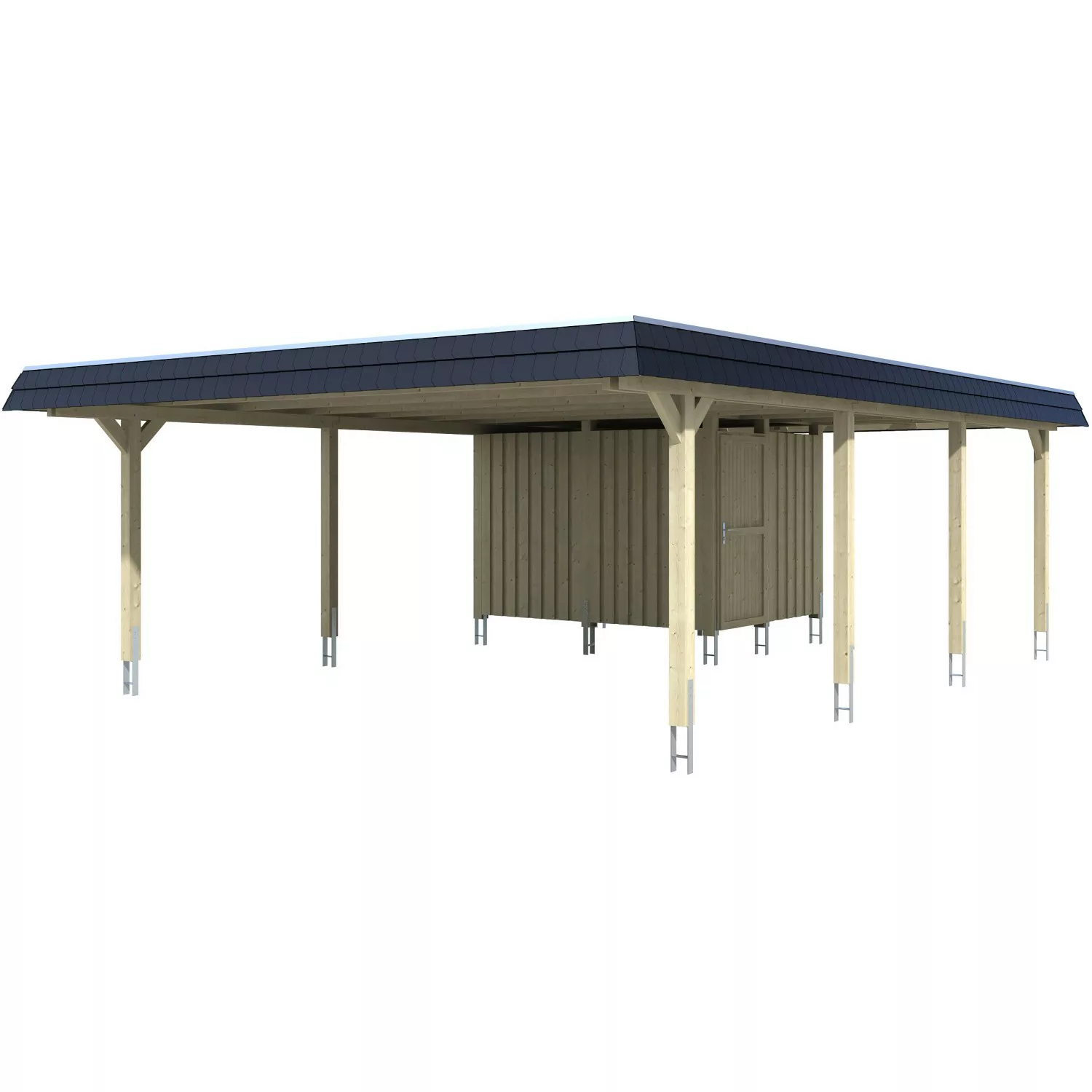 Skan Holz Doppelcarport Wendland Nussbaum +Anbau 630x879 cm EPDM-Dach Schwa günstig online kaufen