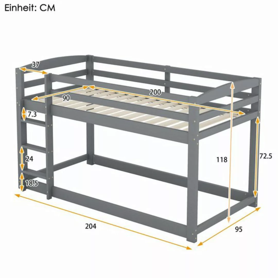 OKWISH Etagenbett Kinderbett Kinder und Jugendliche (90x200cm, Grau (ETA 7. günstig online kaufen