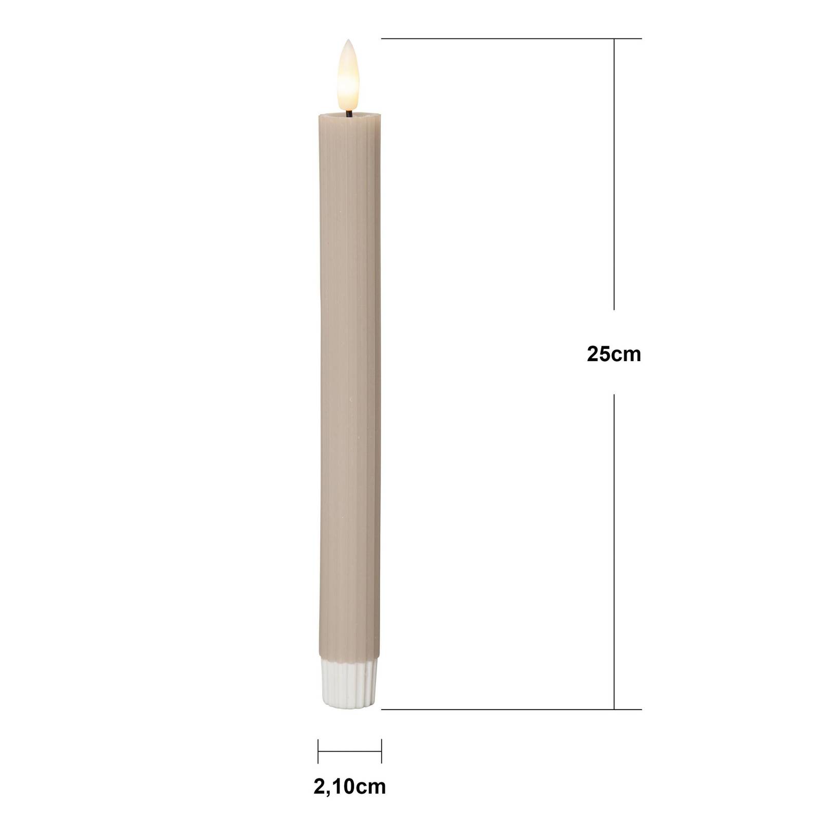 LED-Kerze Flamme Stripe, beige, 25 cm Wachs Batterie 2er-Set günstig online kaufen