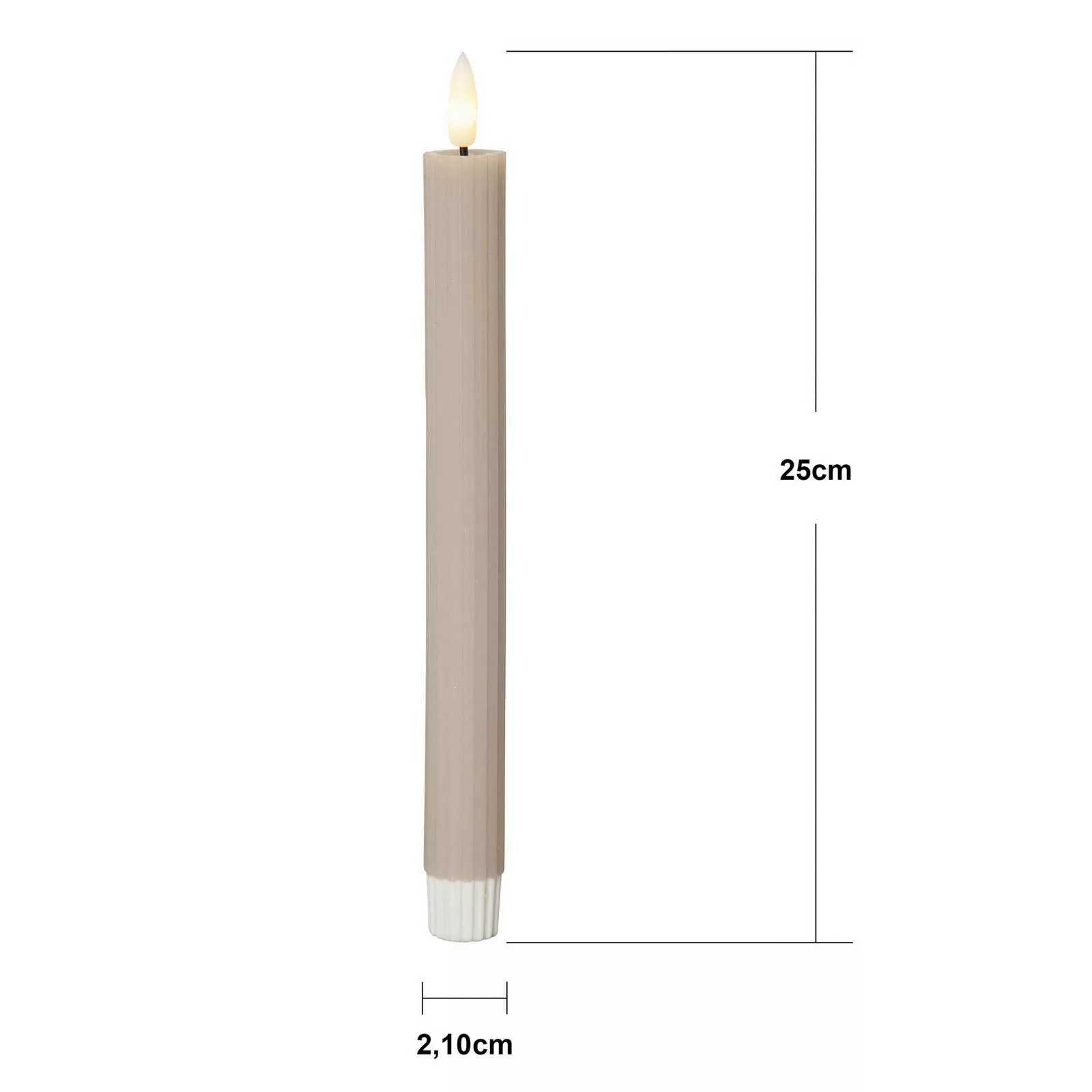 LED-Kerze Flamme Stripe, beige, 25 cm Wachs Batterie 2er-Set günstig online kaufen