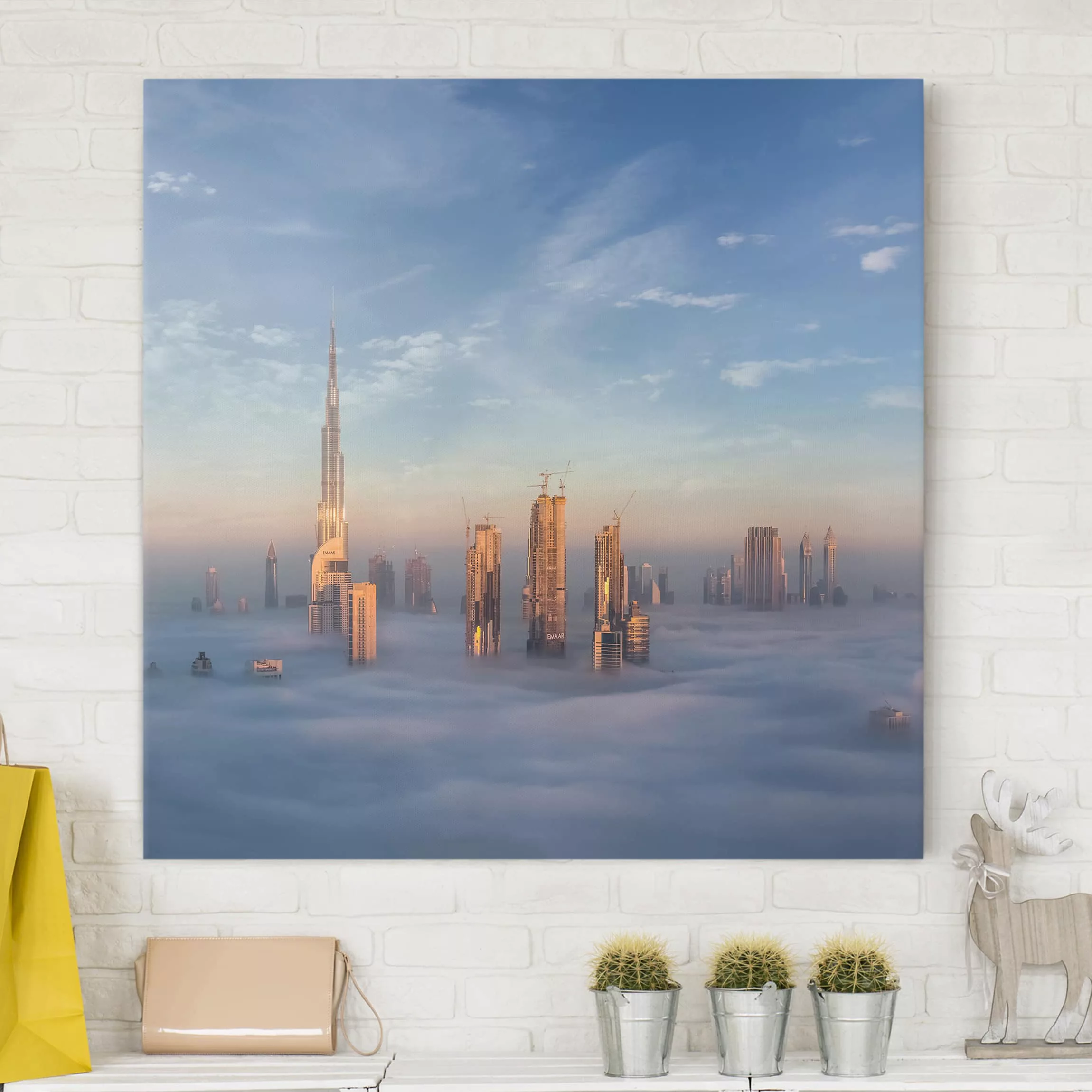 Leinwandbild Architektur & Skyline - Quadrat Dubai über den Wolken günstig online kaufen