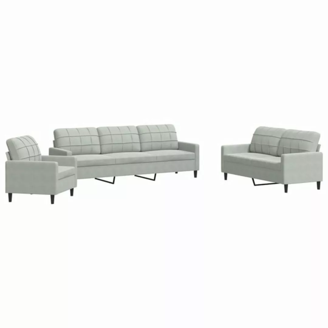 vidaXL Sofa Sofagarnitur mit Kissen Samt, Standard + Fußhocker, Hellgrau günstig online kaufen