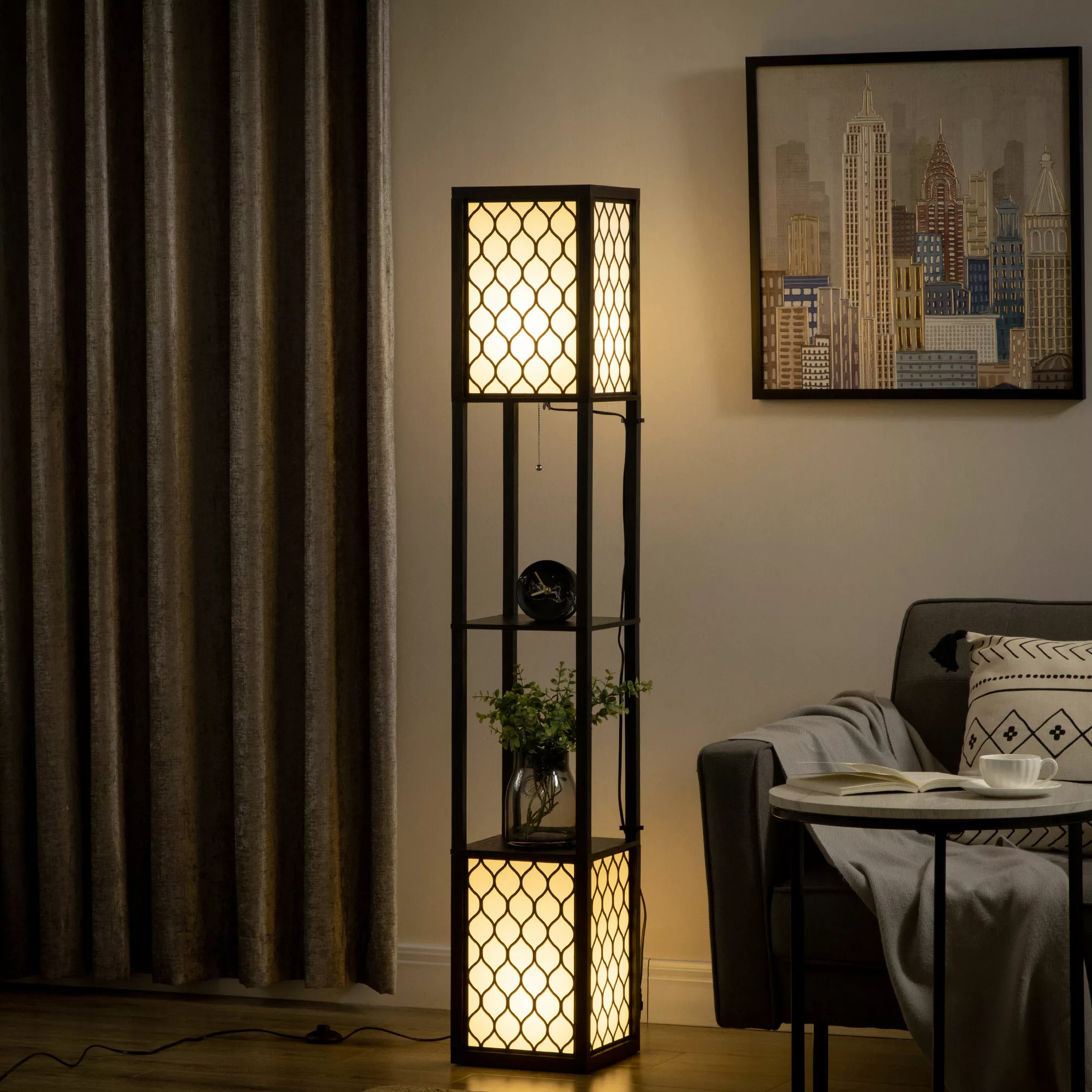 HOMCOM Stehlampe  Standlampe mit Regal & Doppellicht, 40W, E27, Ziehkettens günstig online kaufen