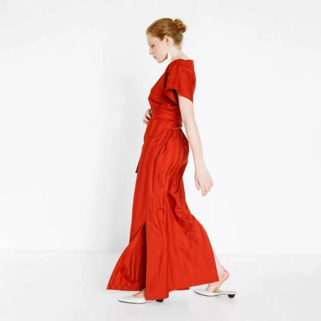 Langes Abendkleid Aus Roter Bio-baumwolle günstig online kaufen