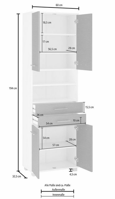 Schildmeyer Hochschrank Palermo, Made in Germany Breite 60 cm, verstellbare günstig online kaufen