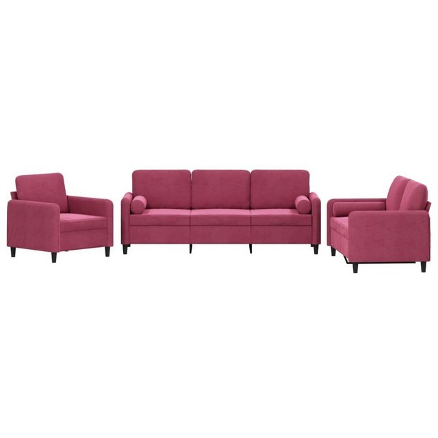 vidaXL Sofa Sofagarnitur Set mit Kissen Samt, 3-tlg., Rot günstig online kaufen