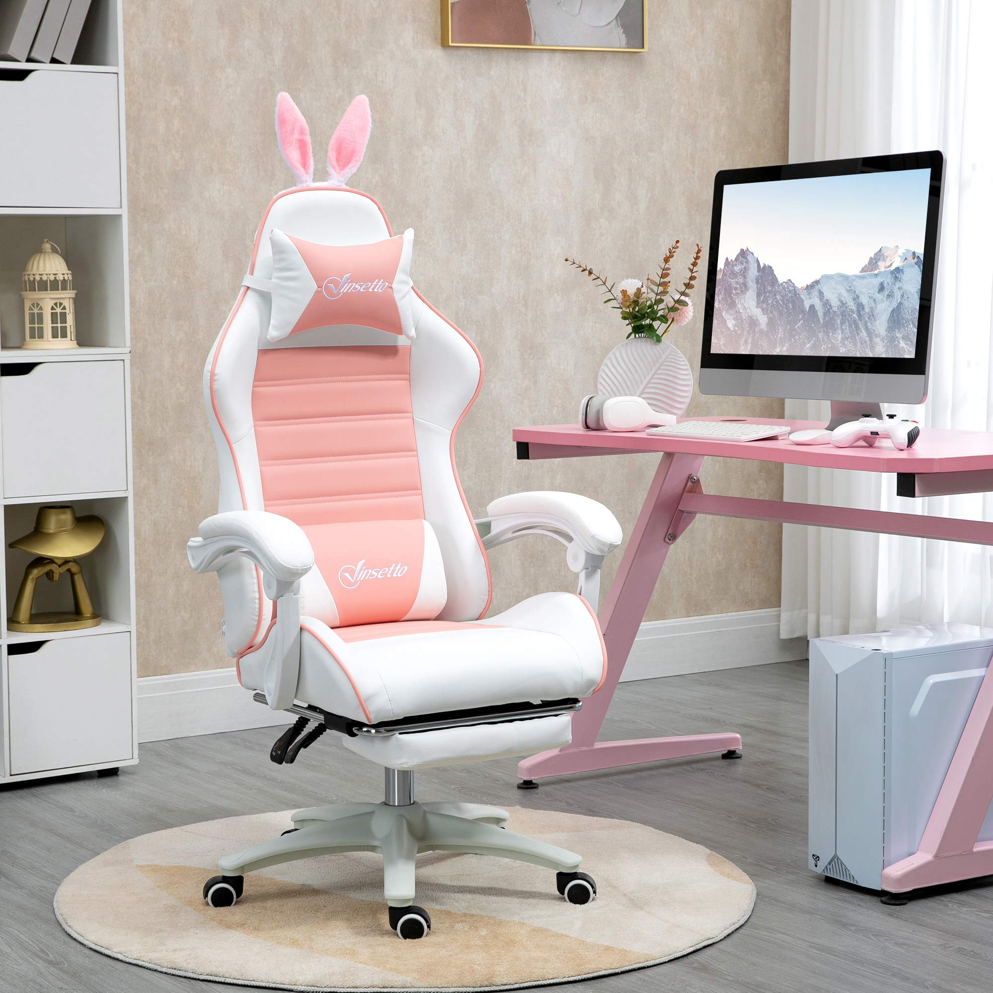 Vinsetto Gaming Stuhl Ergonomischer Gamer Stuhl mit Lendenwirbelstütze, Fuß günstig online kaufen