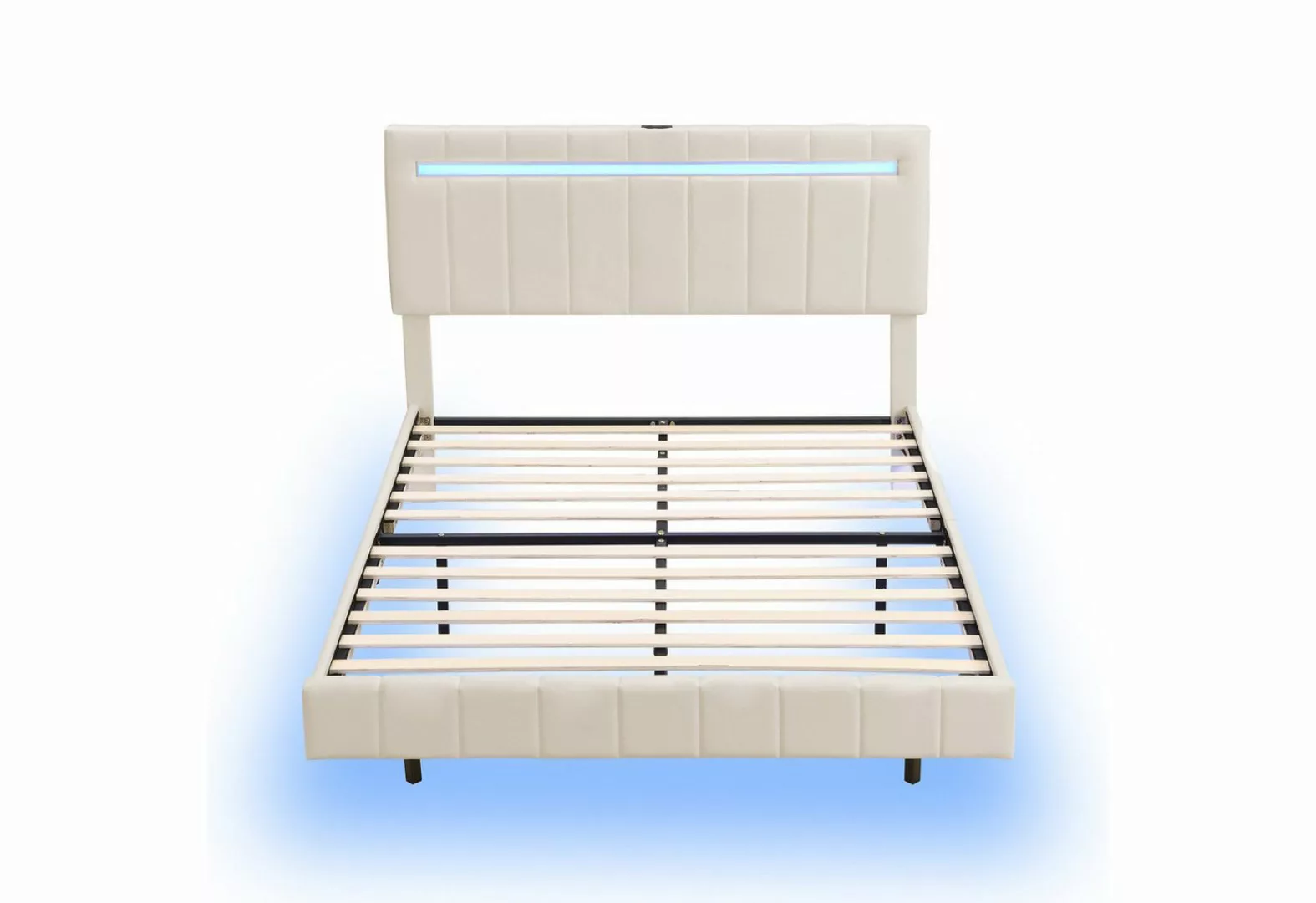 Gotagee Polsterbett Doppelbett 140x200cm mit LED Gästebett Schwebebett Beig günstig online kaufen