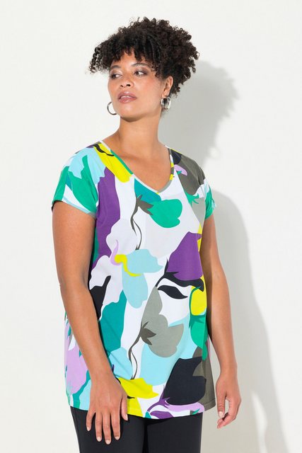 MIAMODA Rundhalsshirt T-Shirt oversized Floral-Druck V-Ausschnitt günstig online kaufen